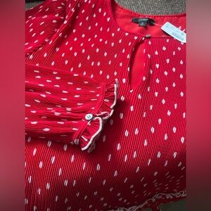 ♥️ J. Crew NWT Vibrant Red and White Ruffle-Trim Pleated Peplum Women's Blouse